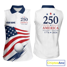Load image into Gallery viewer, American Flag Sleeveless Womens Golf Polo Shirts, Patriotic Team Golf Jerseys NHT885