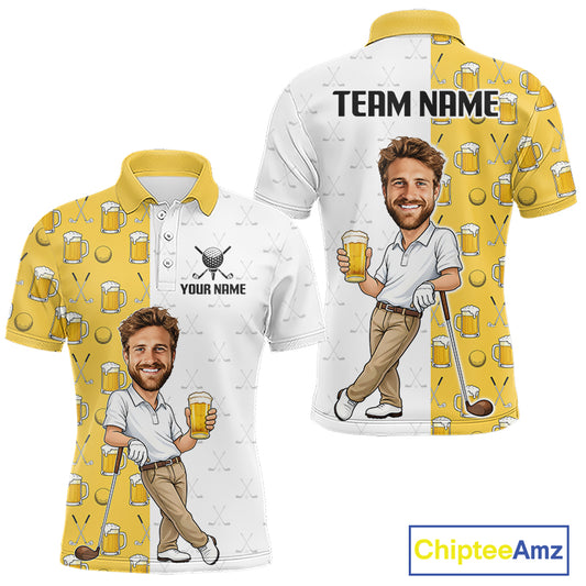 Custom Golf Polo With Face Funny Golfer Beer Lover Gift For Men|Yellow 