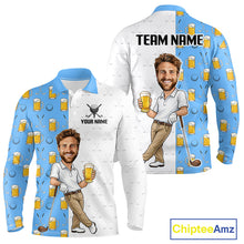 Load image into Gallery viewer, Custom Golf Polo With Face Funny Golfer Beer Lover Gift For Men|Blue 