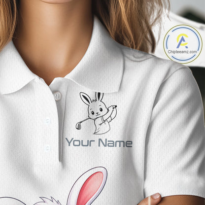 Custom Bunny Golf Polo Shirt – Personalized Rabbit Golf Shirt, Funny Golfer Gift For Women's 