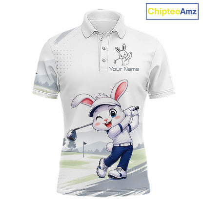 Custom Bunny Golf Polo Shirt – Personalized Rabbit Golf Shirt, Funny Golfer Gift For Men 