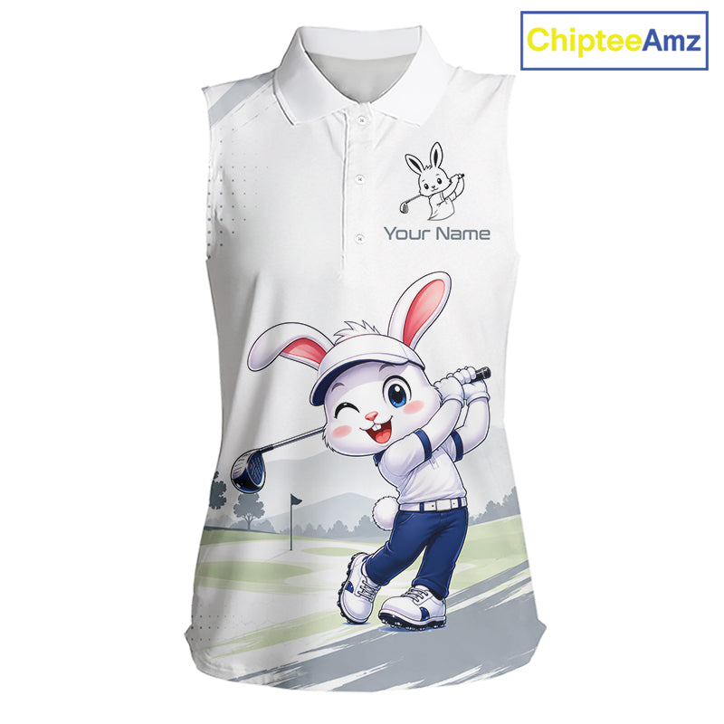 Custom Bunny Women's Sleeveless Golf Polo Shirt – Personalized Rabbit Golf Shirt, Funny Golfer Gift For Women