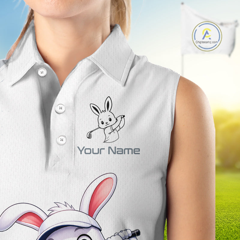 Custom Bunny Women's Sleeveless Golf Polo Shirt – Personalized Rabbit Golf Shirt, Funny Golfer Gift For Women