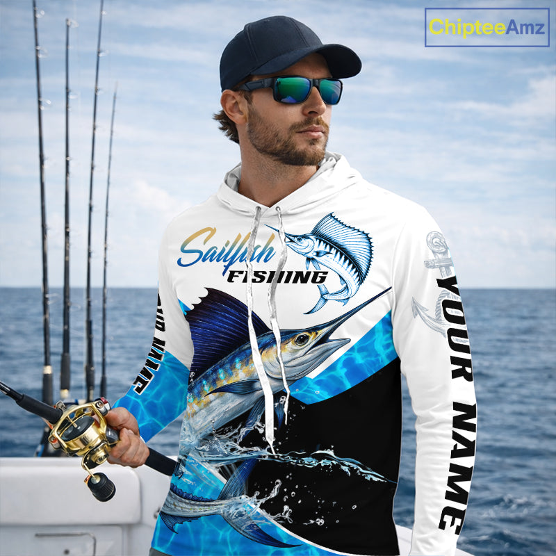 Custom Sailfish Saltwater Fishing Shirts Long Sleeve Hooded Designed For Deep Sea Anglers NHT1356