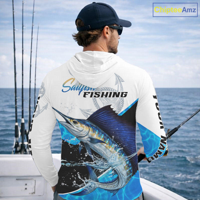 Custom Sailfish Saltwater Fishing Shirts Long Sleeve Hooded Designed For Deep Sea Anglers NHT1356