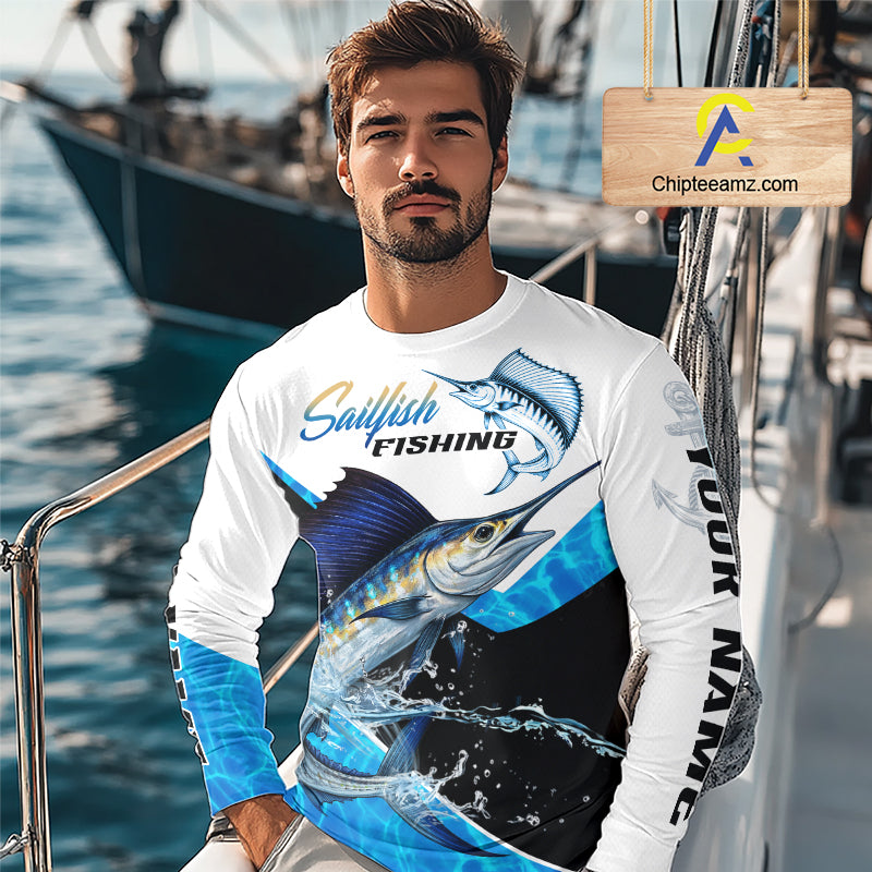 Custom Sailfish Saltwater Fishing Shirts Long Sleeve Designed For Deep Sea Anglers NHT1356