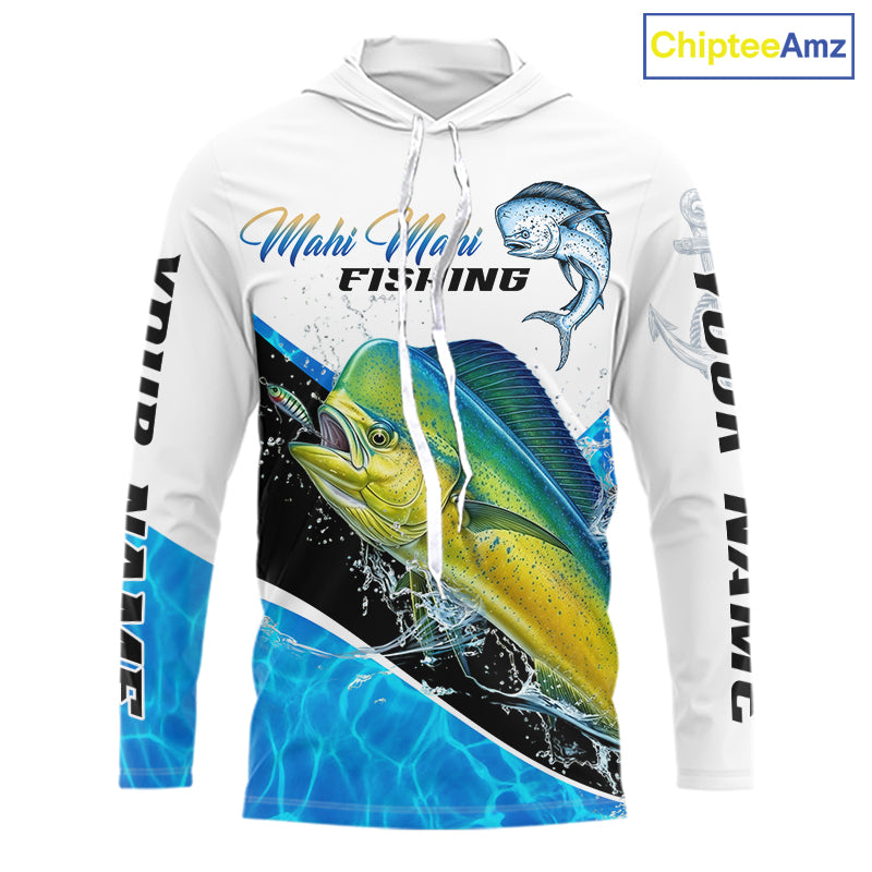 Custom Mahi Mahi Saltwater Fishing Shirts Long Sleeve Hooded Designed For Deep Sea Anglers NHT1357