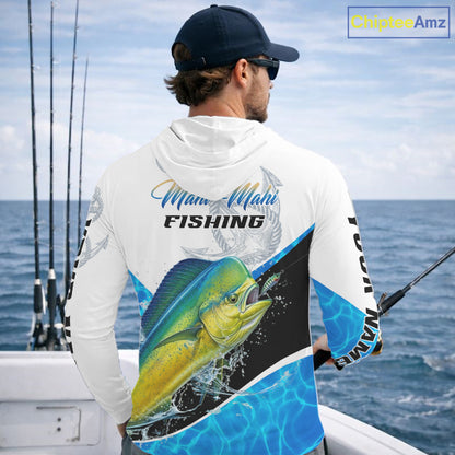 Custom Mahi Mahi Saltwater Fishing Shirts Long Sleeve Hooded Designed For Deep Sea Anglers NHT1357
