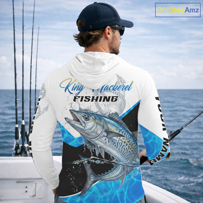 Custom King Mackerel Saltwater Fishing Shirts Long Sleeve Hooded Designed For Deep Sea Anglers NHT1358