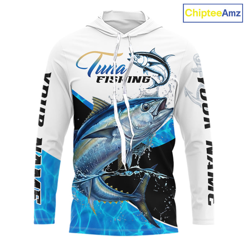 Custom Tuna Saltwater Fishing Shirts Long Sleeve Hooded Designed For Deep Sea Anglers NHT1359