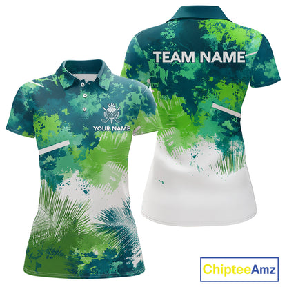 Green Tropical Splash Custom Golf Polo Shirt – Personalized Team Name Performance Polo Tee For Women NHT894