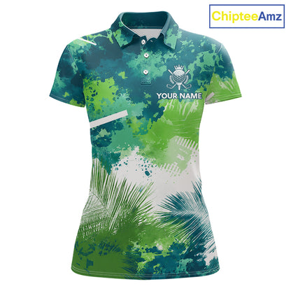 Green Tropical Splash Custom Golf Polo Shirt – Personalized Team Name Performance Polo Tee For Women NHT894
