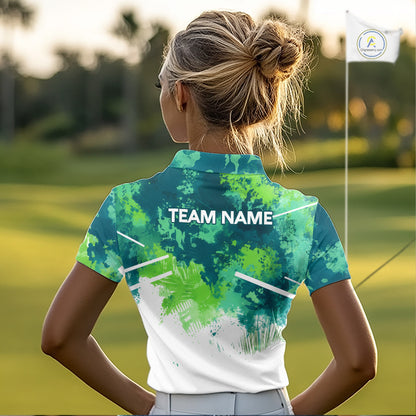 Green Tropical Splash Custom Golf Polo Shirt – Personalized Team Name Performance Polo Tee For Women NHT894