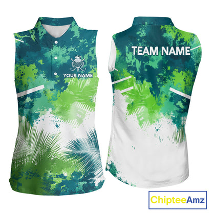 Green Tropical Splash Custom Golf Polo Shirt – Personalized Team Name Performance Polo Tee For Women NHT894