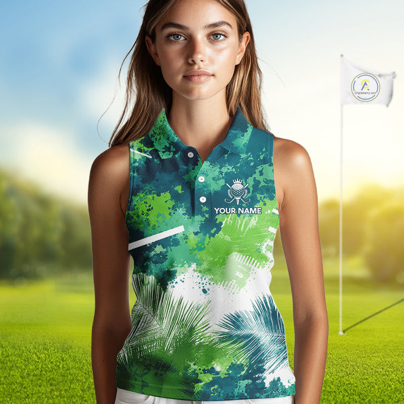 Green Tropical Splash Custom Golf Polo Shirt – Personalized Team Name Performance Polo Tee For Women NHT894