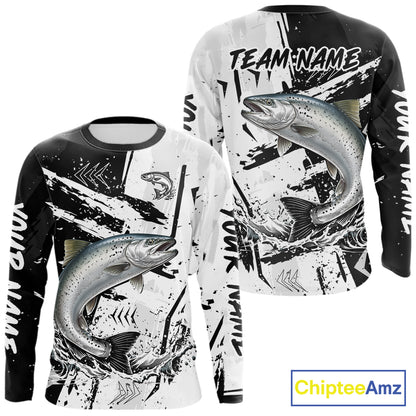 Chinook Salmon (King Salmon) Fishing Black White Camo Performance Fishing Shirts NHT462