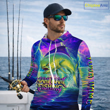 Load image into Gallery viewer, Angry Mahi Mahi Custom Hooded Fishing Shirts Long Sleeve, Design Neon Mahi Mahi Fishing Jersey NHT533