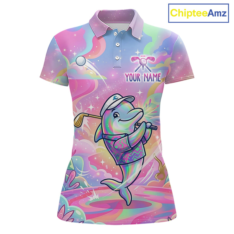 Funny Pastel Dolphin Womens Golf Polo Shirt Custom Ocean Golf Shirt, Polo Gift For Golf Lovers NHT897