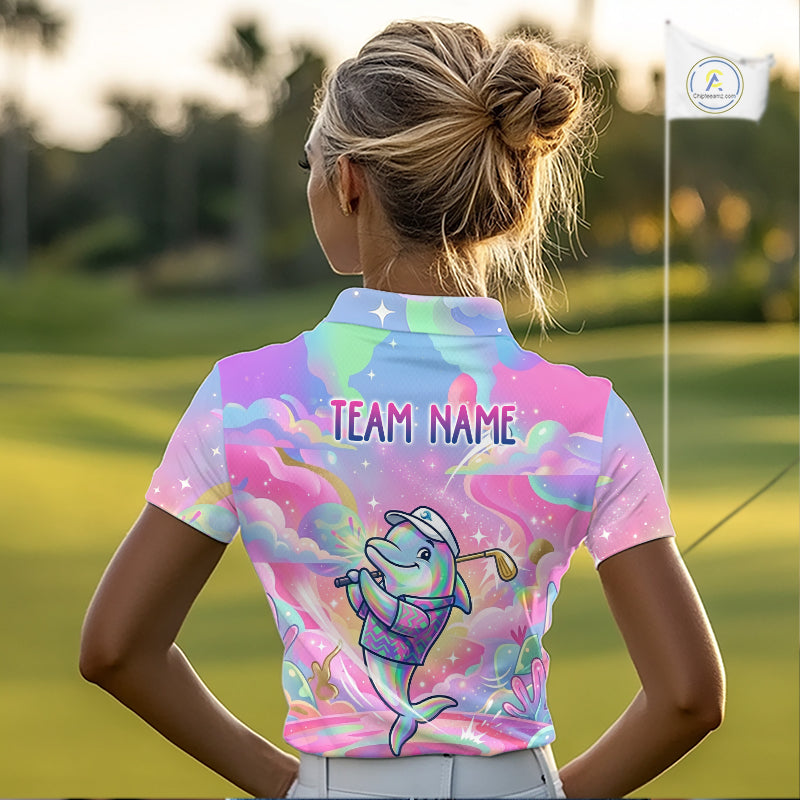 Funny Pastel Dolphin Womens Golf Polo Shirt Custom Ocean Golf Shirt, Polo Gift For Golf Lovers NHT897
