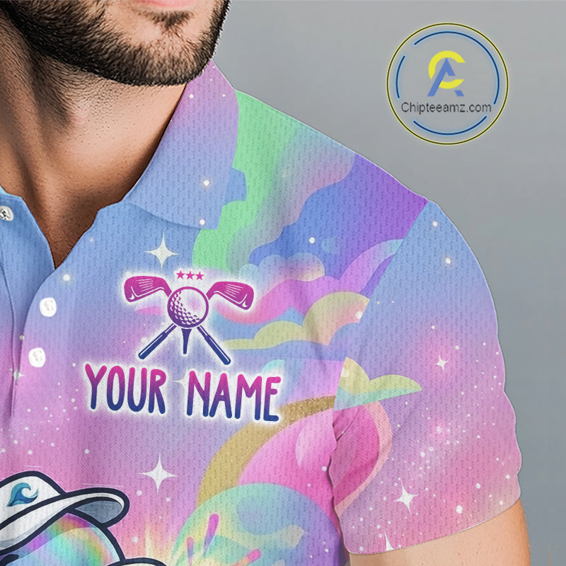 Funny Pastel Dolphin Mens Golf Polo Shirt Custom Ocean Golf Shirt, Polo Gift For Golf Lovers NHT897