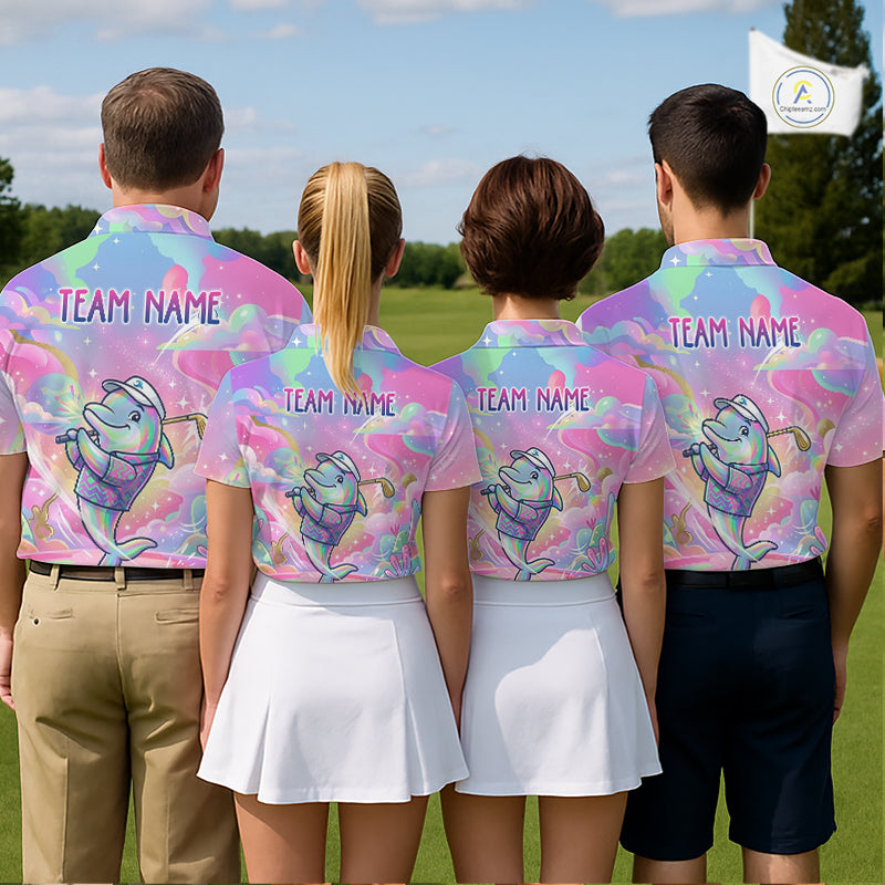 Funny Pastel Dolphin Womens Golf Polo Shirt Custom Ocean Golf Shirt, Polo Gift For Golf Lovers NHT897