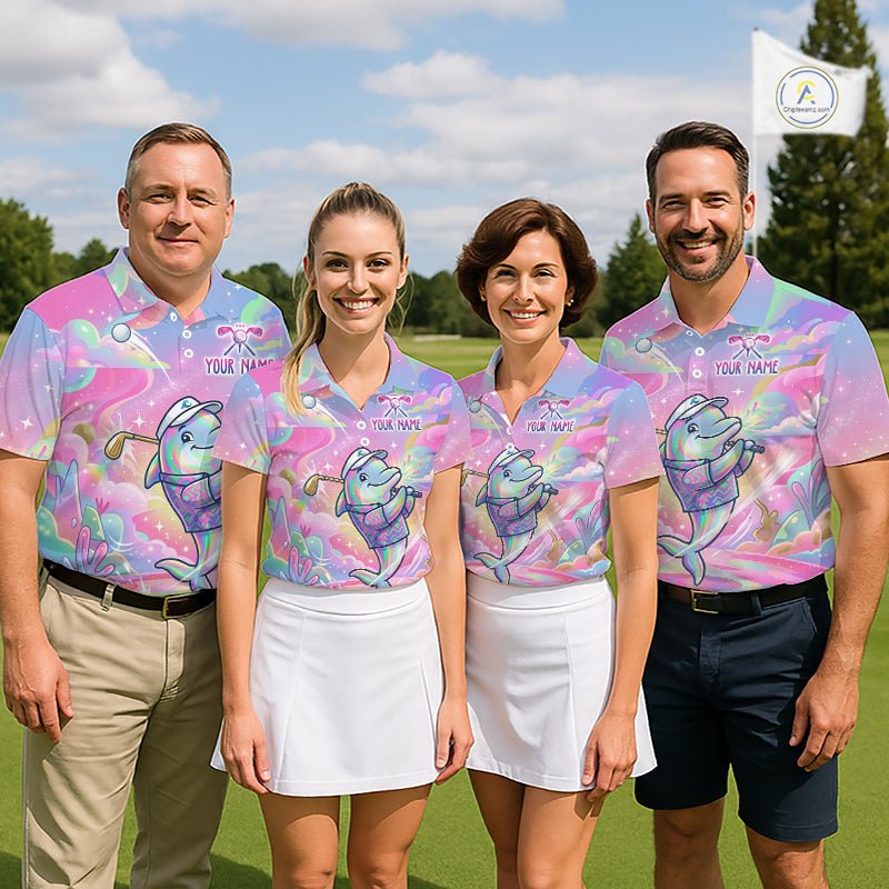 Funny Pastel Dolphin Womens Golf Polo Shirt Custom Ocean Golf Shirt, Polo Gift For Golf Lovers NHT897