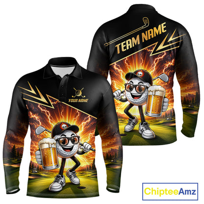 Funny Golf Ball Mens Golf Polo Shirts Custom Golf And Beer Golf Apparel For Golfer NHT899