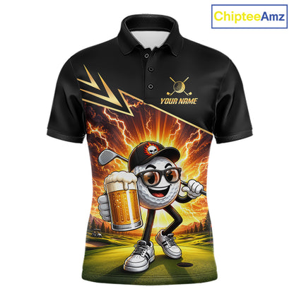Funny Golf Ball Mens Golf Polo Shirts Custom Golf And Beer Golf Apparel For Golfer NHT899