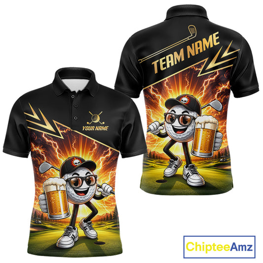 Funny Golf Ball Mens Golf Polo Shirts Custom Golf And Beer Golf Apparel For Golfer NHT899