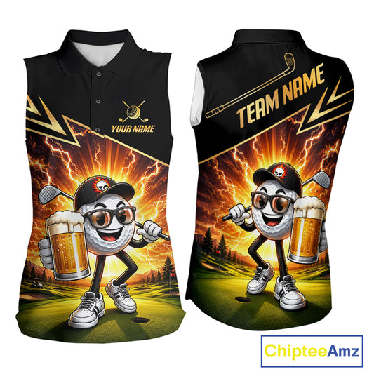 Funny Golf Ball Womens Sleeveless Golf Polo Shirts Custom Golf And Beer Golf Apparel For Golfer NHT899