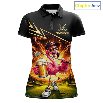 Funny Flamingo Womens Golf Polo Shirts Custom Golf And Beer Golf Apparel For Golfer NHT900