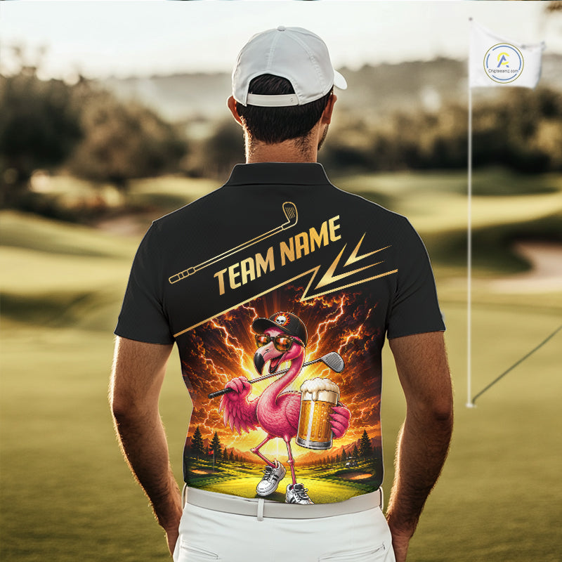 Funny Flamingo Mens Golf Polo Shirts Custom Golf And Beer Golf Apparel For Golfer NHT900