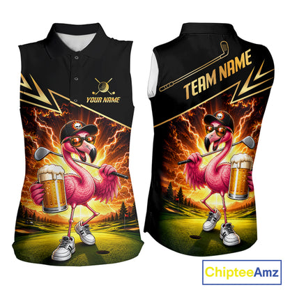 Funny Flamingo Womens Sleeveless Golf Polo Shirts Custom Golf And Beer Golf Apparel For Golfer NHT900