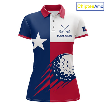 Personalized Texas Flag Patriotic Golf White Womens Golf Polo Shirts Custom Golf Gift For Womens NHT736