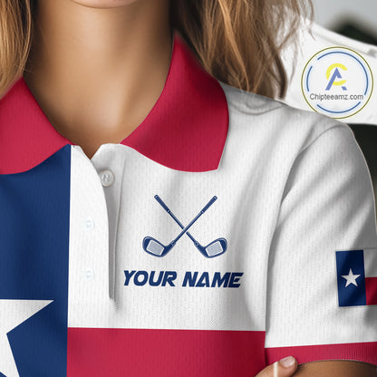 Personalized Texas Flag Patriotic Golf White Womens Golf Polo Shirts Custom Golf Gift For Womens NHT736