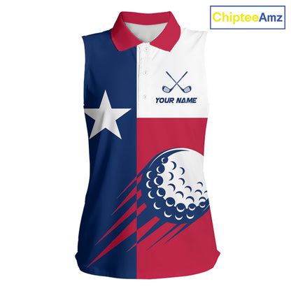 Personalized Texas Flag Patriotic Golf White Sleeveless Womens  Golf Polo Shirts Custom Golf Gift For Ladies NHT736