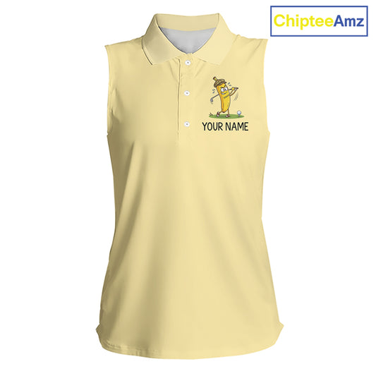 Funny Banana Womens Sleeveless Golf Polo Shirt, Custom Golf Polo For Women, Golf Jersey For Golf Lovers NHT906