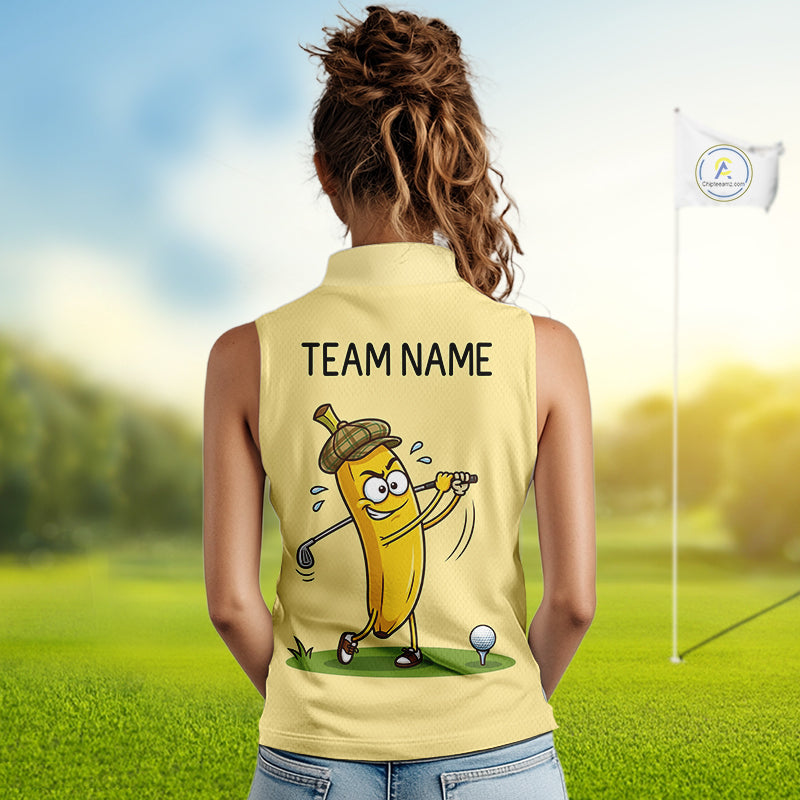Funny Banana Womens Sleeveless Golf Polo Shirt, Custom Golf Polo For Women, Golf Jersey For Golf Lovers NHT906