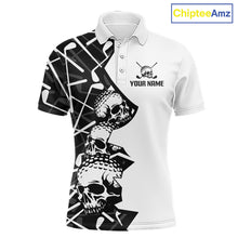 Load image into Gallery viewer, Custom Skull Mens Golf Polo Shirt Personalized Name, Golf Team Polo Jersey| Black 