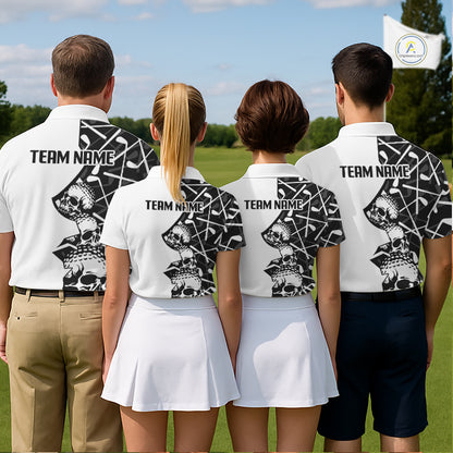 Custom Skull Mens Golf Polo Shirt Personalized Name, Tournament Golf Team Polo Jersey| Black NHT1060