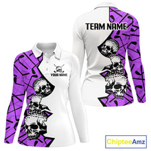 Load image into Gallery viewer, Custom Skull Womens Golf Polo Shirt Personalized Name, Golf Team Polo Jersey| Purple 