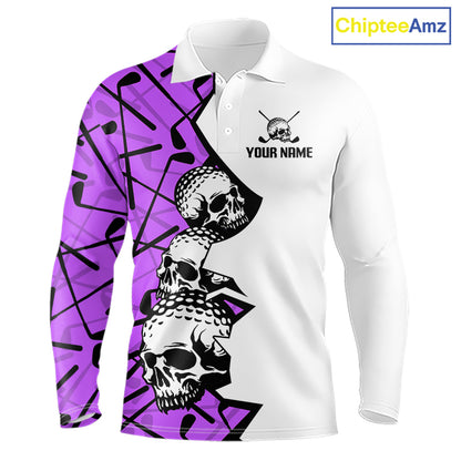 Custom Skull Mens Golf Polo Shirt Personalized Name, Golf Team Polo Jersey| Purple 