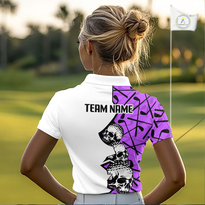 Custom Skull Womens Golf Polo Shirt Personalized Name, Golf Team Polo Jersey| Purple 