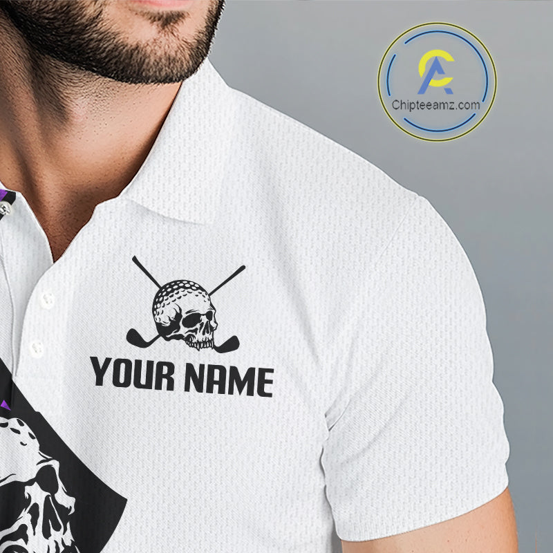 Custom Skull Mens Golf Polo Shirt Personalized Name, Golf Team Polo Jersey| Purple 