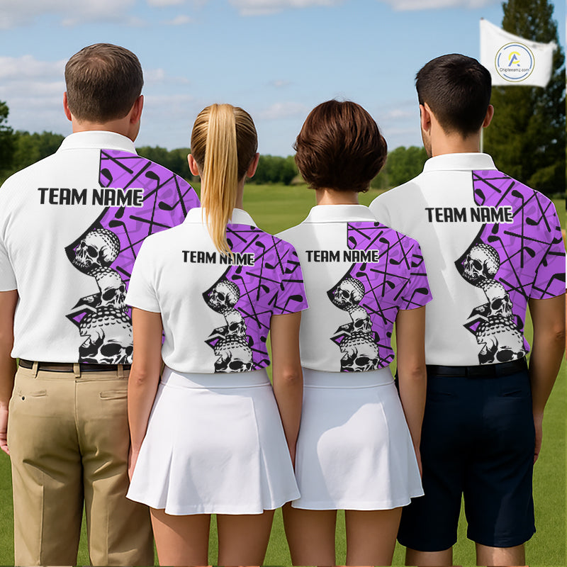 Custom Skull Mens Golf Polo Shirt Personalized Name, Tournament Golf Team Polo Jersey| Purple NHT1063