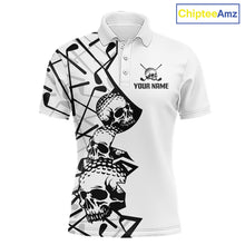 Load image into Gallery viewer, Custom Skull Mens Golf Polo Shirt Personalized Name, Golf Team Polo Jersey| White 