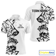 Load image into Gallery viewer, Custom Skull Mens Golf Polo Shirt Personalized Name, Golf Team Polo Jersey| White 