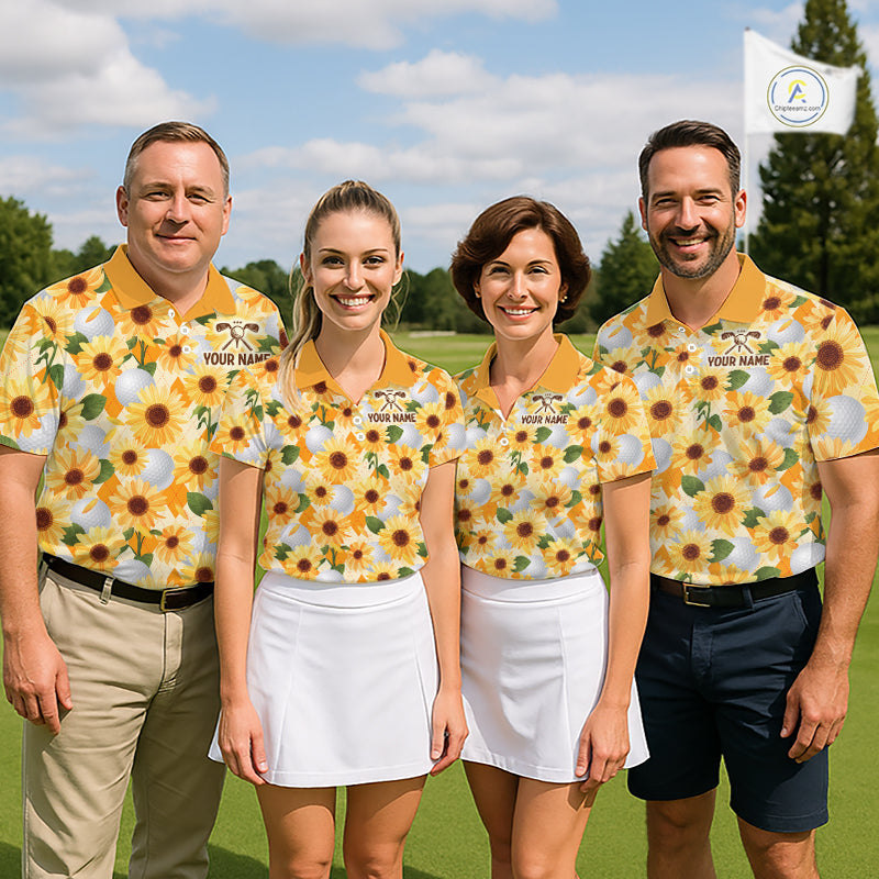 Personalized Sunflower Womens Golf Polo Shirt Custom Name Floral Golf Polo For Women NHT1070