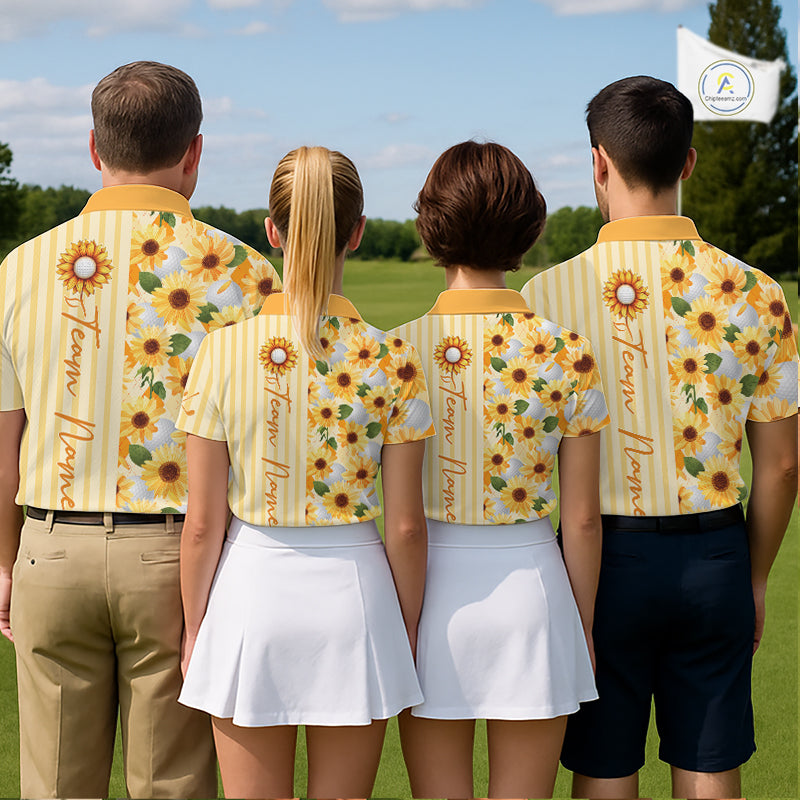 Personalized Sunflower Womens Golf Polo Shirt Custom Name Golf Ball Floral Polo Shirt NHT1071