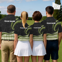 Load image into Gallery viewer, Personalized Mens Golf Polo Shirt Custom Name, Black Green Argyle Golf Team Polo NHT1074